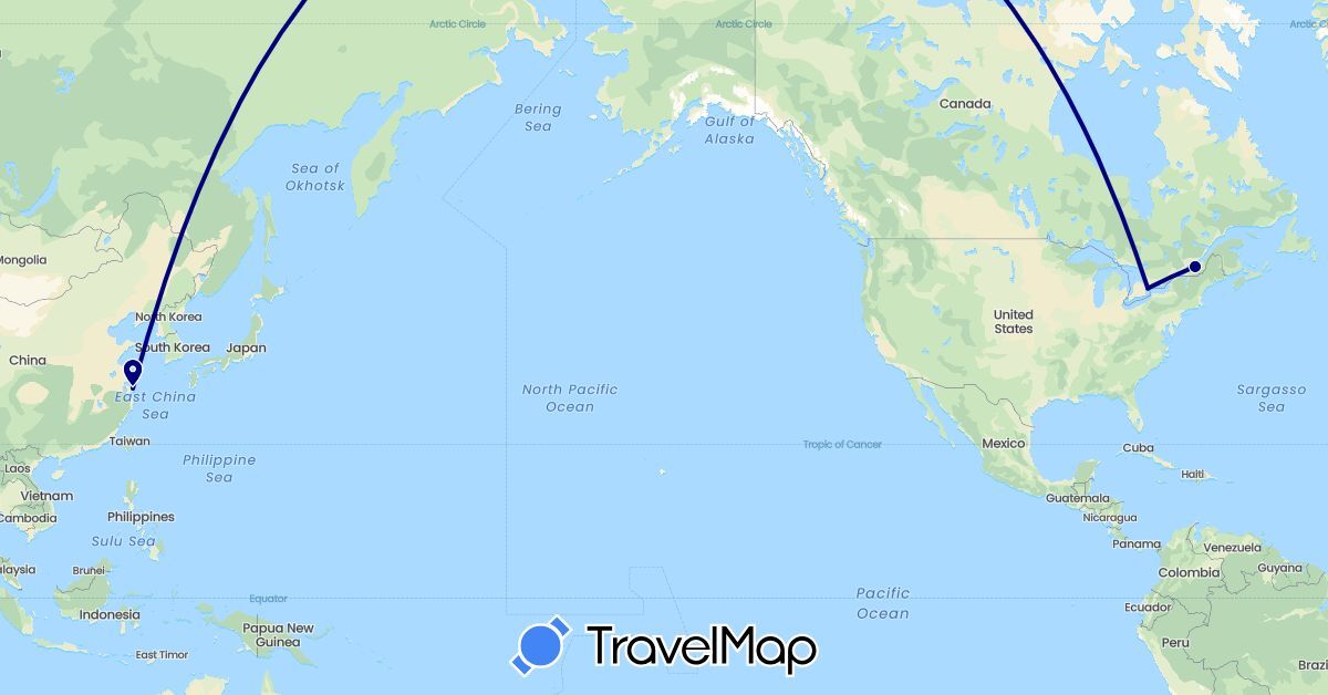 TravelMap itinerary: driving in Canada, China (Asia, North America)